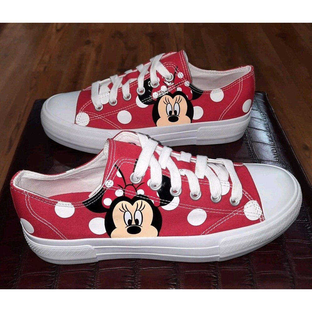 Disney Minnie Mouse Women's Shoes Sz 10 Red Canvas Low Top White Polka Dot XLNT
